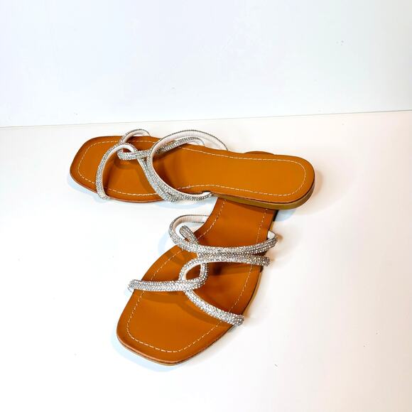 Charlotte Russe Rhinestone Criss Cross Slide Sandals Silver 6 - Picture 3 of 13
